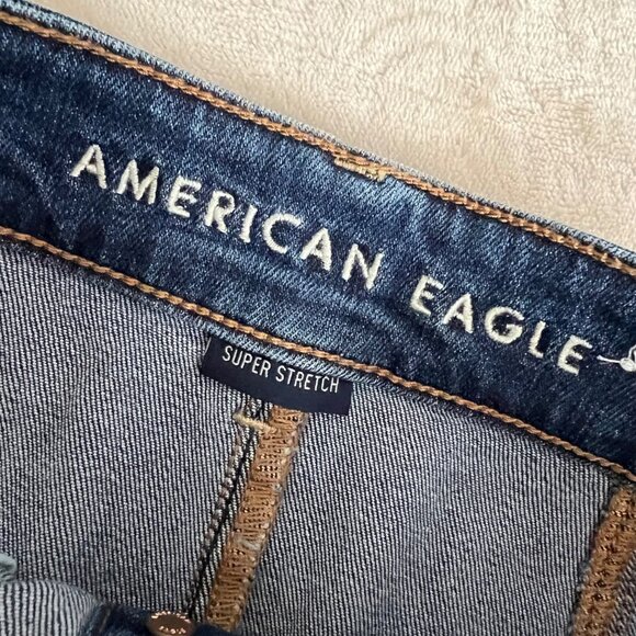 American Eagle Denim Jean Skirt 4 Hi Rise Super Stretch Blue Button Front Mini - Picture 4 of 6